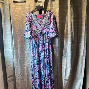 Floral Maxi Dress in Pink and Blue